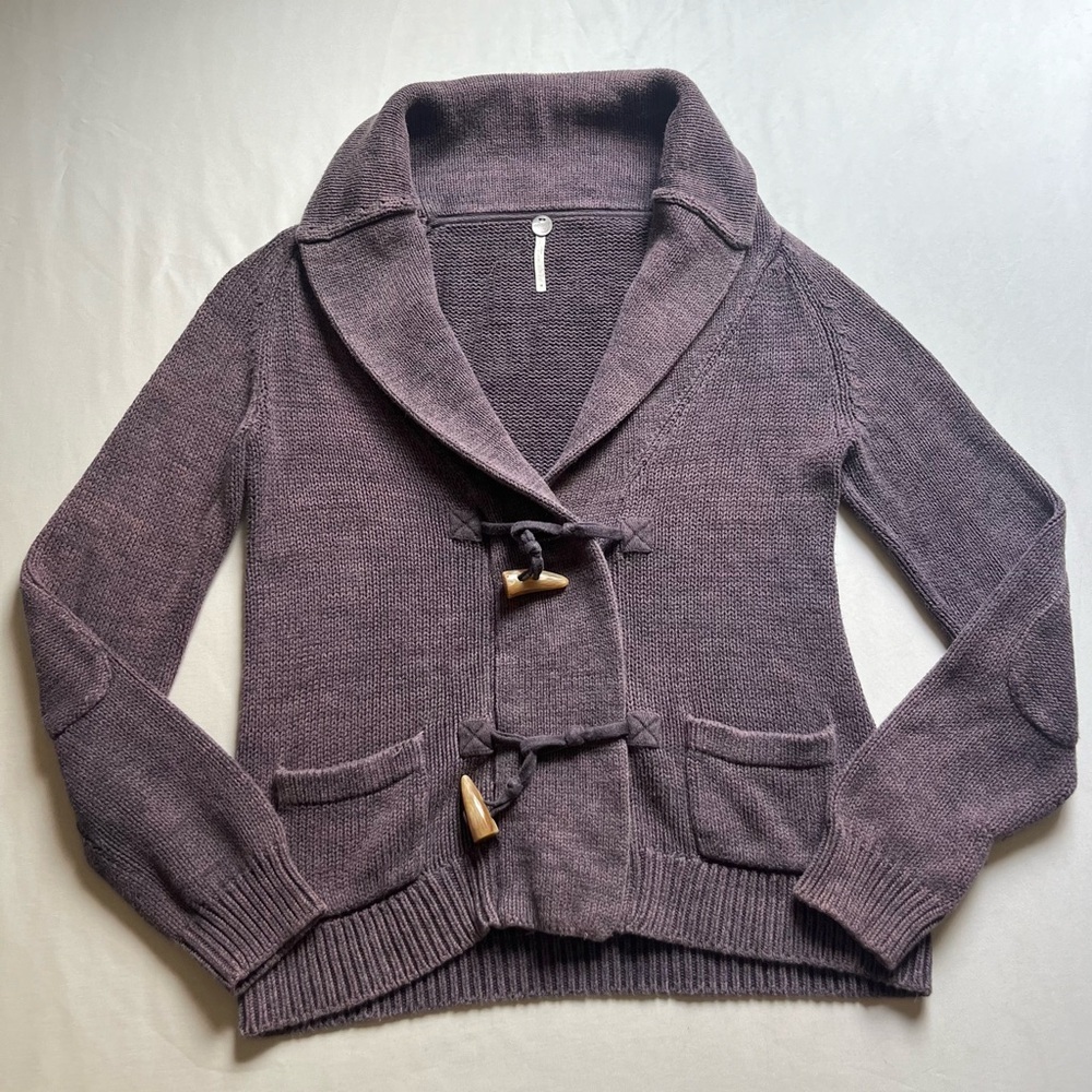 MARGARET‎ O’LEARY plum pale purple chunky knit toggle button up shawl cardigan